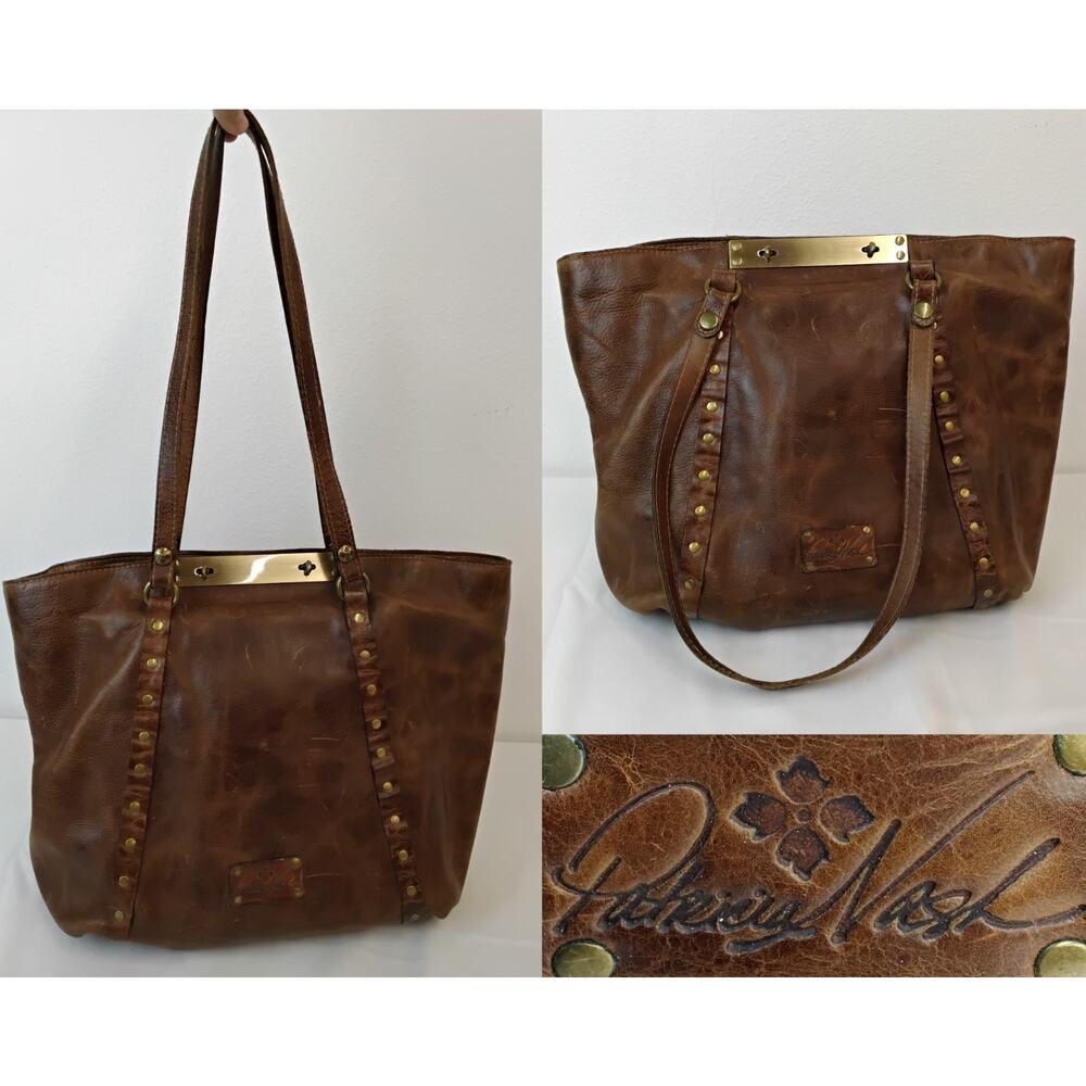 Patricia Nash Leather Tote Bag Brown Purse Brass Hardware #Z4728